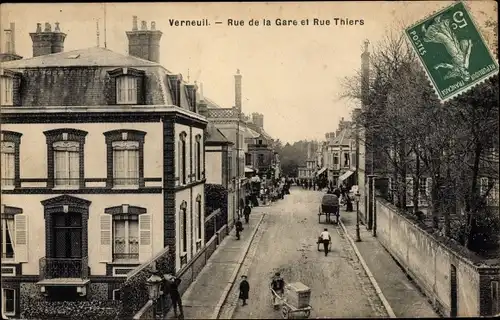 Ak Verneuil Eure, Rue de la Gare et Rue Thiers