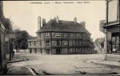 Ak Verneuil Eure, Maison Normande, Place Thiers