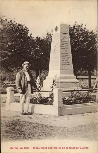 Ak Marles en Brie Seine et Marne, Monument aux morts de la Grande Guerre