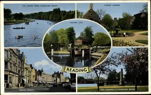 Ak Reading Berkshire, Sonning Lock, The Thames, Broad Street, War Memorial