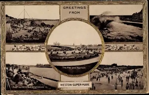 Ak Weston super Mare North Somerset England, Rough Sea, Anchor Head, The Beach