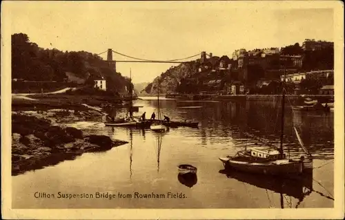 Ak Bristol South West England, Clifton Suspension Bridge from Rowenham Fields