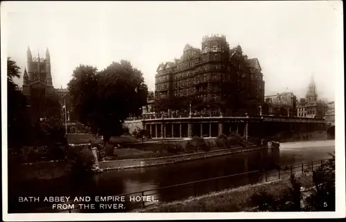 Ak Bath Somerset, Bath Abbey and Empire Hotel from the River