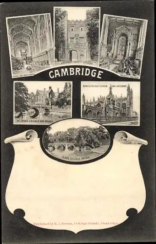 Ak Cambridge East England, Trinity Chapel, King's College, St. John's College and Bridge