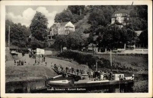 Ak Rathen an der Elbe Sächsische Schweiz, Anlegestelle, HWU Fähre