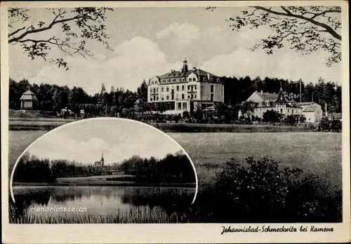 Ak Johannisbad Schmeckwitz Oberlausitz, Kurhaus, Handricksteich
