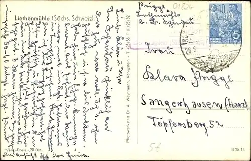 Ak Gohrisch Sächsische Schweiz, Liethenmühle