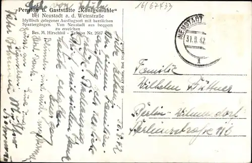 Ak Neustadt an der Weinstraße, Gasthof Königsmühle, Fontäne