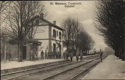 Ak Saint Masmes Marne, Bahnhof, Gleisseite