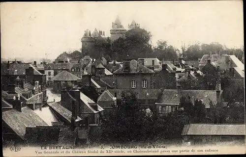 Ak Combourg Ille et Vilaine, Vue Generale et du Chateau