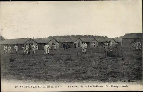 Ak Saint Aubin sur Cormier Ille et Vilaine, Le Camp de la Lande Douee, Les Baraquements