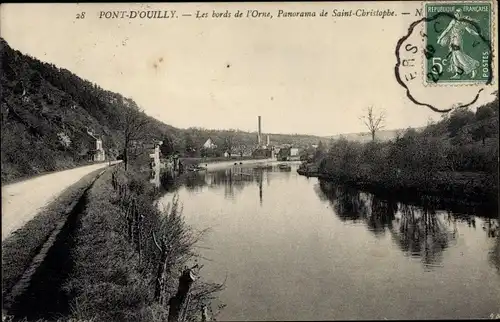 Ak Pont d Ouilly Calvados, Les bords de l'Orne, Panorama de Saint Christophe