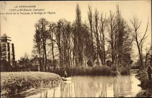 Ak Pont l Eveque Calvados, Les Bords de la Touques, le College et l'Eglise