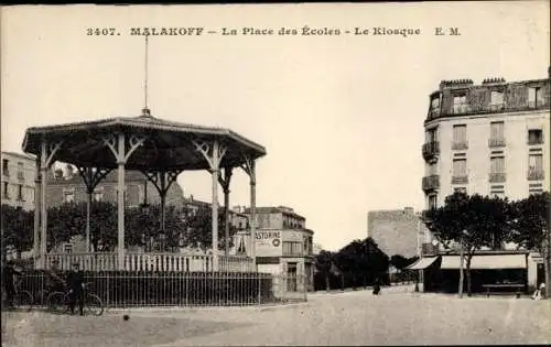 Ak Malakoff Hauts de Seine, La Place des Ecoles, La Kiosque