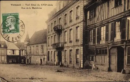 Ak Verneuil Eure, Vieil Hotel, Rue de la Madeleine