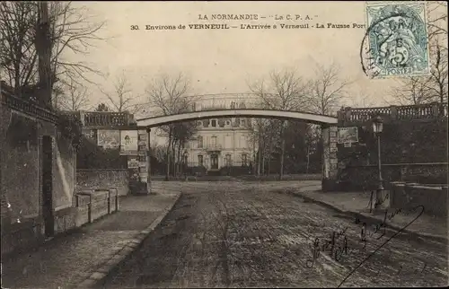 Ak Verneuil Eure, L'Arrivee a Verneuil, La Fausse Port