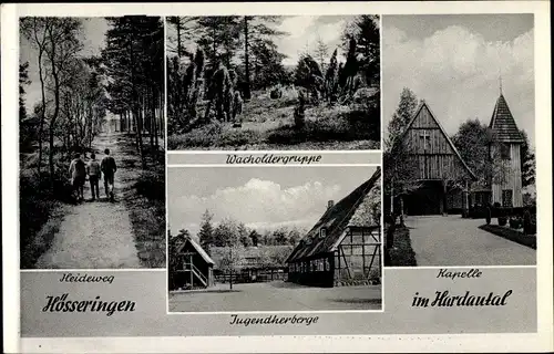 Ak Hösseringen Suderburg Niedersachsen, Wacholdergruppe, Heideweg, Jugendherberge, Kapelle