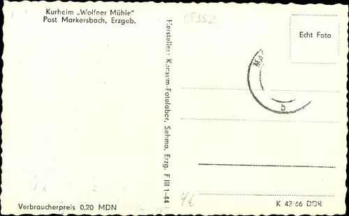 Ak Raschau Markersbach Erzgebirge, Kurheim Wolfener Mühle