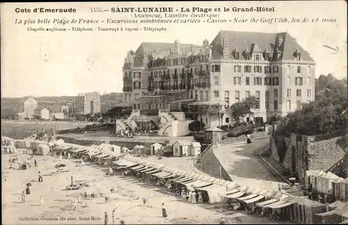 Ak Saint Lunaire Ille et Vilaine, La Plage et le Grand Hotel