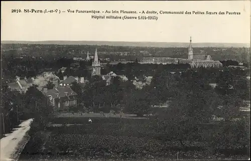 Ak Saint Pern Ille et Vilaine, Vue Panoramique, Au loin Plouasne