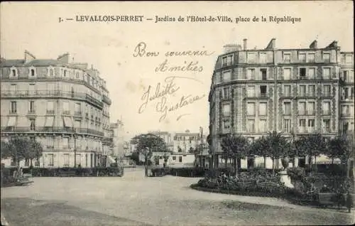 Ak Levallois Perret Hauts de Seine, Jardins de l'Hotel de Ville, place de la Republique