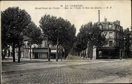 Ak La Garenne Hauts de Seine, Rond Point du Centre, Rue de l'Aigle et Rue du Centre