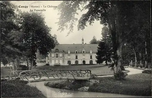 Ak Congy Marne, Le Chateau, La Passerelle