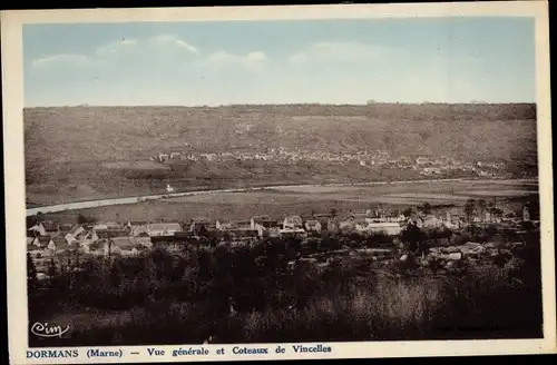 Ak Dormans Marne, Vue generale et Coteaux de Vincelles