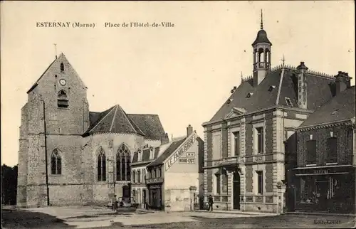 Ak Esternay Marne, Place de l'Hotel de Ville