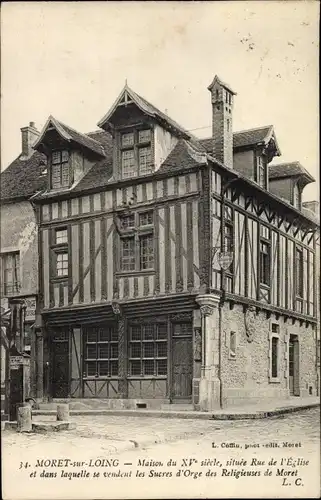 Ak Moret sur Loing Seine et Marne, Maison du XV siecle, situee Rue de l'Eglise