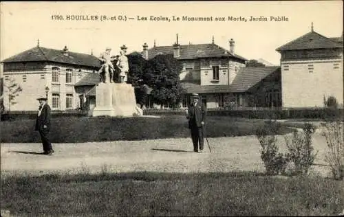 Ak Houilles Yvelines, Les Ecoles, Le Monument aux Morts, Jardin Public