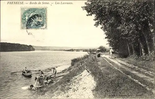 Ak Freneuse Yvelines, Les Bords de la Seine, Les Laveuses