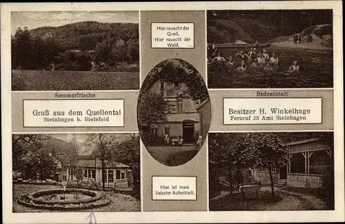 Ak Steinhagen in Westfalen, Quellental, Sommerfrische, Badeanstalt, Gartenpartie