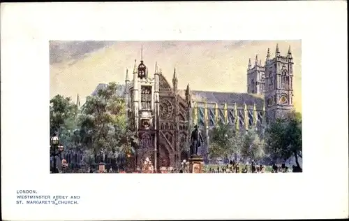 Präge Passepartout Künstler Ak London City England, Westminster Abbey and St. Margarets's Church