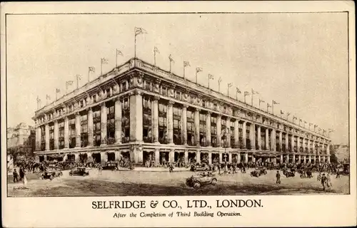 Ak London City England, Einkaufszentrum Selfridge, After the Completion of Third Building Operation