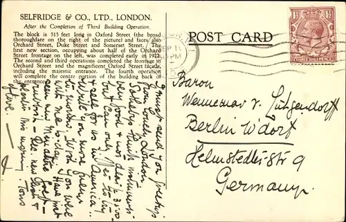 Ak London City England, Einkaufszentrum Selfridge, After the Completion of Third Building Operation