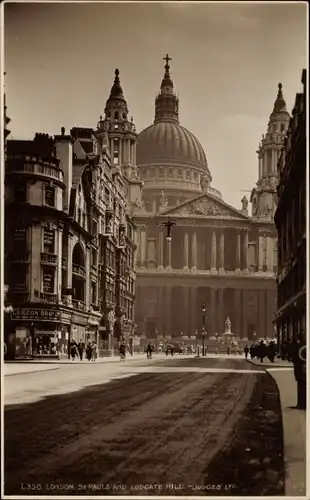 Ak London City England, St. Pauls and Ludgate Hill