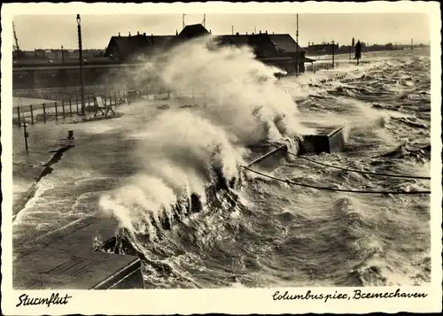Ak Bremerhaven, Sturmflut am Columbuspier