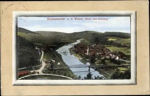 Passepartout Ak Bodenwerder an der Weser, Blick vom Eckberg auf den Ort