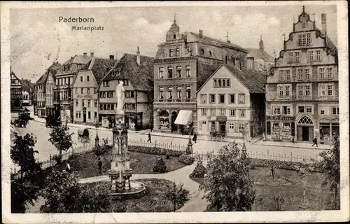 Ak Paderborn in Westfalen, Marienplatz, Denkmal, Parkpartie