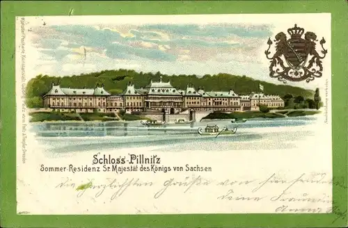 Wappen Litho Dresden Pillnitz Elbe, Schloss Pillnitz