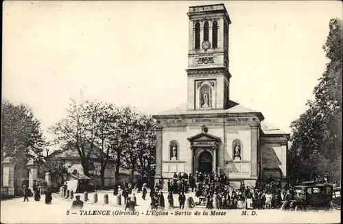 Ak Talence Gironde, L'Eglise, Sortie de la Messe