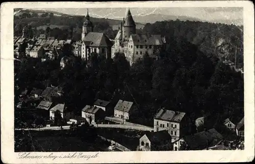 Ak Schwarzenberg im Erzgebirge Sachsen, Teilansicht, Schloss, Kirche