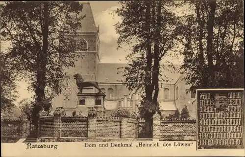 Ak Ratzeburg im Herzogtum Lauenburg, Dom und Denkmal Heinrich des Löwen