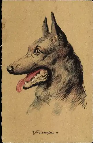 Künstler Ak Vincent Anglade, H., Hundeportrait, Schäferhund