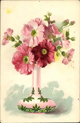 Litho Rosa Blumen in einer Blumenvase