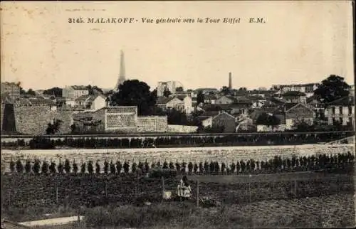 Ak Malakoff Hauts de Seine, Vue generale vers la Tour Eiffel