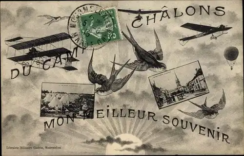 Ak Chalons Marne, Du Camp, Souvenir, Ballon, Flugzeug, Schwalben