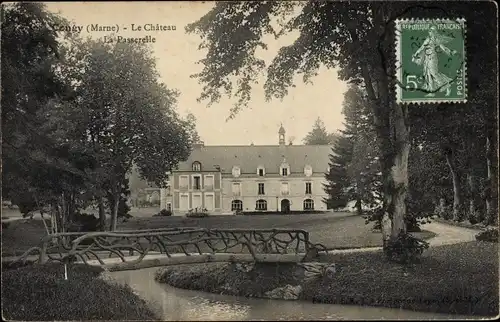Ak Congy Marne, Le Chateau, Le Passerelle