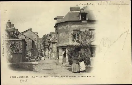 Ak Pont Audemer Eure, Rue et Riviere du petit Moulin